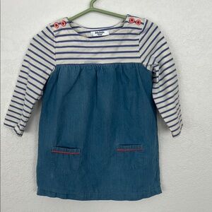Baby Boden Blue and White Striped Kids Dress. 12-18 mo